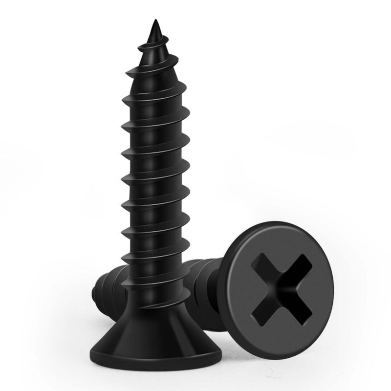 FIXLINK Wood Screws 3/4 Inch, FIXLINK Premium Flat Head Phillips Black Wood Screws 120 PCS, Self Tapping Electrophoresis Used in Indoor Furniture, Woodworking (#8 x 3/4") - Image 1