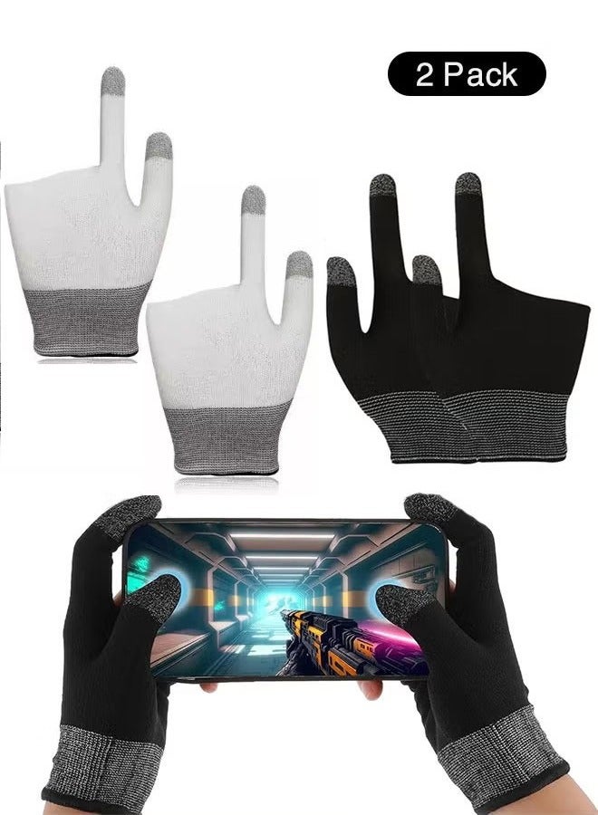2Pcs Ultra-Thin Breathable Touchscreen Game Gloves,Touch Finger Gaming Glove Comfort Mobile Gaming Phone Gaming Gloves (Black and White) - Image 1