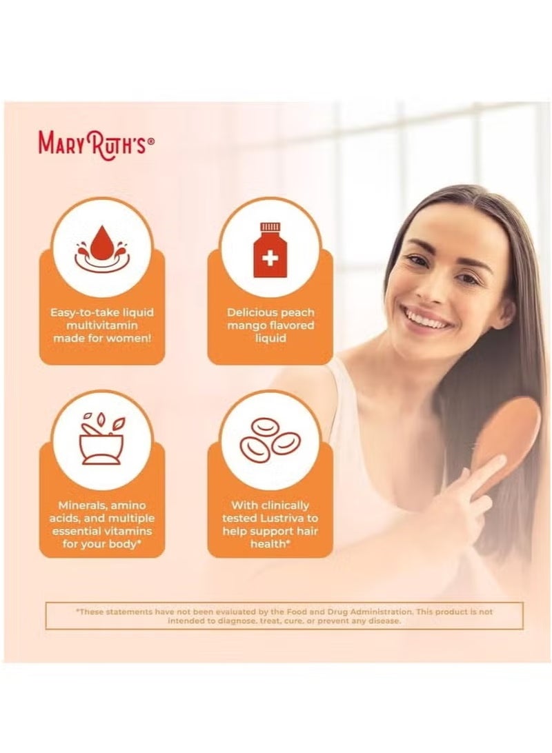 MaryRuth's MaryRuth Organics Liquid Multivitamin Lustriva® Hair Growth for Women| Biotin 10000mcg | Vitamin D, B |Clinically Tested for Thicker Hair, Wrinkles, Fine Lines, Skin Care| Ages 18 | 15.22 Fl Oz, No Box - Image 3