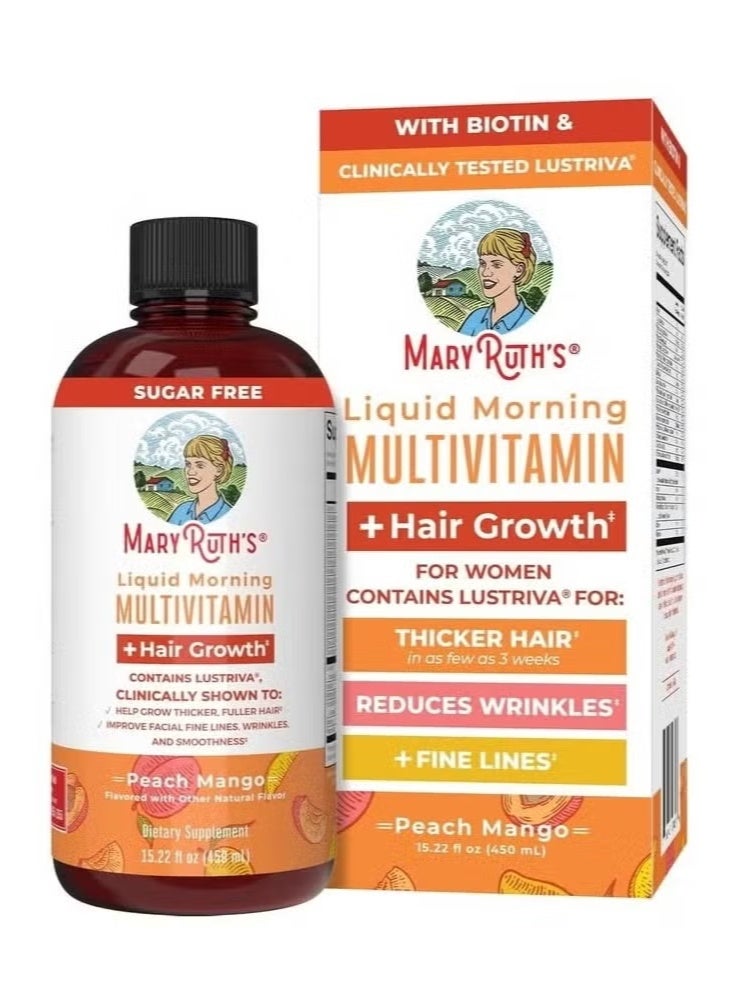 MaryRuth's MaryRuth Organics Liquid Multivitamin Lustriva® Hair Growth for Women| Biotin 10000mcg | Vitamin D, B |Clinically Tested for Thicker Hair, Wrinkles, Fine Lines, Skin Care| Ages 18 | 15.22 Fl Oz, No Box - Image 1