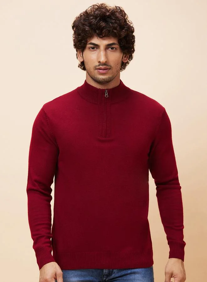 جلو باص بلوفر رجالي خمري من الأكريليك