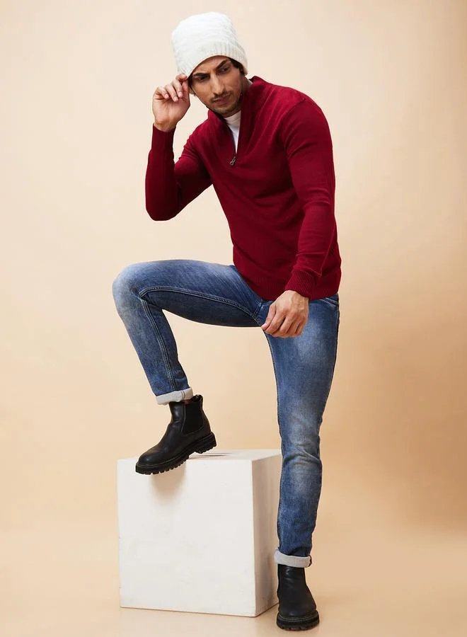 جلو باص بلوفر رجالي خمري من الأكريليك