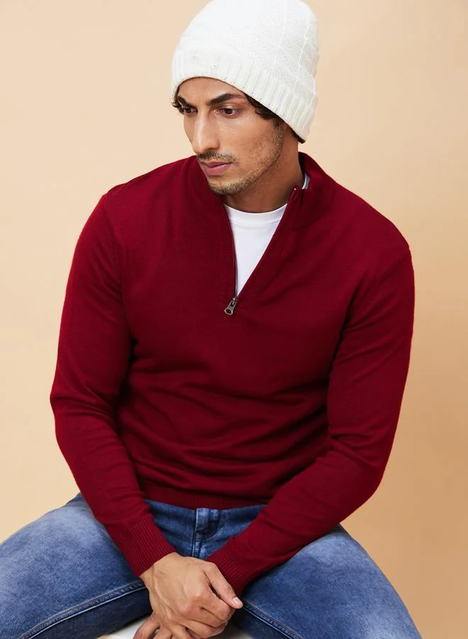 جلو باص بلوفر رجالي خمري من الأكريليك