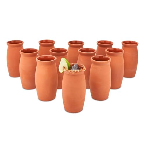 Okuna Outpost Cantaritos Clay Drinking Cups - 12 oz 12-Pack Brown - Handcrafted Reusable Mexican Coffee Mugs & Cups for Hot & Cold Beverages - Image 1
