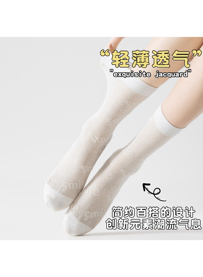 Fenton Lightweight Breathable Mesh Solid Color Socks For Women, New Mid-calf Summer Thin Knit Trendy Ladies' Socks - Image 4