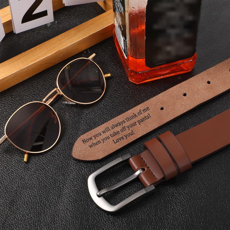 Bunnycool Mens Belt Gift Husband Personalized Belts for Men Engraved Leather Gift for Him Valentine's Day Birthday Wedding(Brown,38(waist36-37)) - Image 4