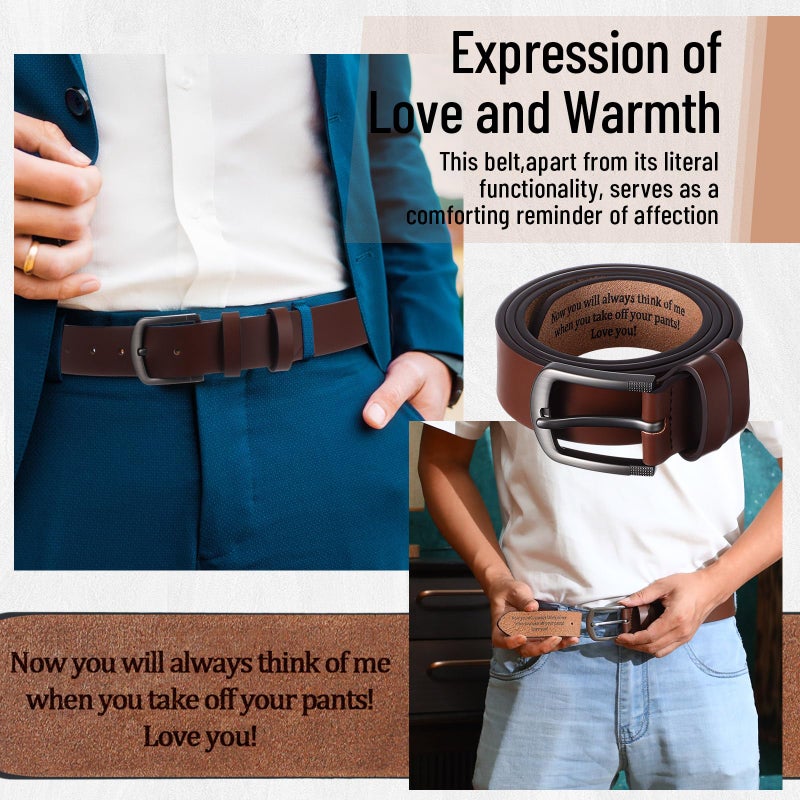 Bunnycool Mens Belt Gift Husband Personalized Belts for Men Engraved Leather Gift for Him Valentine's Day Birthday Wedding(Brown,38(waist36-37)) - Image 3