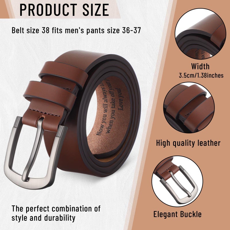 Bunnycool Mens Belt Gift Husband Personalized Belts for Men Engraved Leather Gift for Him Valentine's Day Birthday Wedding(Brown,38(waist36-37)) - Image 2