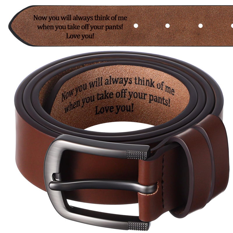 Bunnycool Mens Belt Gift Husband Personalized Belts for Men Engraved Leather Gift for Him Valentine's Day Birthday Wedding(Brown,38(waist36-37)) - Image 1
