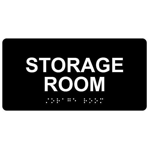 ComplianceSigns.com Storage Room (with Braille = Storage Room) ADA-Compliant Braille Sign, 8x4 in. Black Acrylic for Wayfinding - Image 1