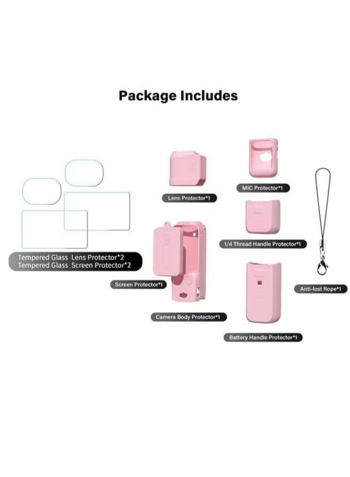 DJI OSMO Pocket 3 Accessory Kit, Silicone Protective Case Cover, Tempered Glass Screen Protector, Lens Protector (Pink) - Image 1