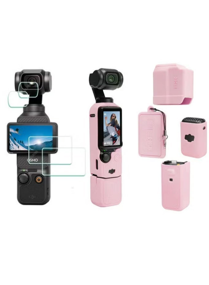 DJI OSMO Pocket 3 Accessory Kit, Silicone Protective Case Cover, Tempered Glass Screen Protector, Lens Protector (Pink) - Image 4