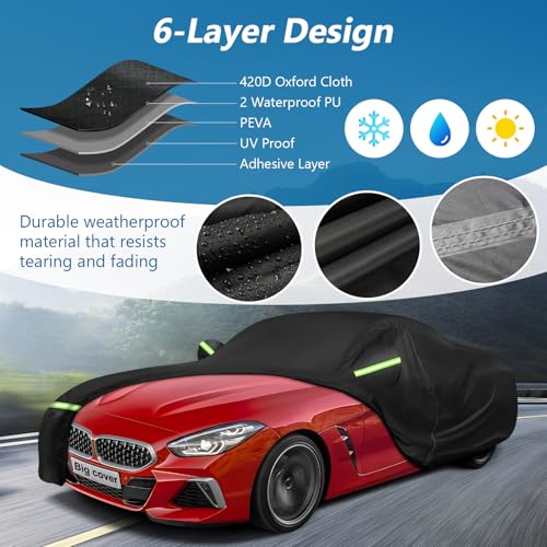 BIGACOVER Car Cover for BMW Z4 E85 E86 E89 G29 Z4 M40i Coupe Roadster 2002-2025 Z4 Automobiles, Waterproof 420D Oxford Cover Outdoor Full Car Covers with Zipper Windproof Heavy Duty All Weather (Black) - Image 2