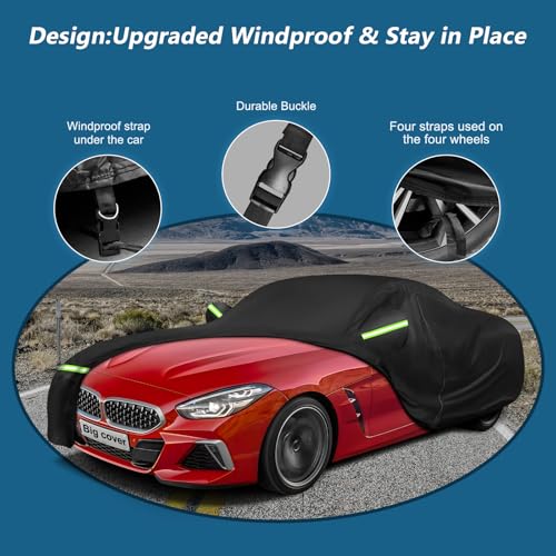 BIGACOVER Car Cover for BMW Z4 E85 E86 E89 G29 Z4 M40i Coupe Roadster 2002-2025 Z4 Automobiles, Waterproof 420D Oxford Cover Outdoor Full Car Covers with Zipper Windproof Heavy Duty All Weather (Black) - Image 3