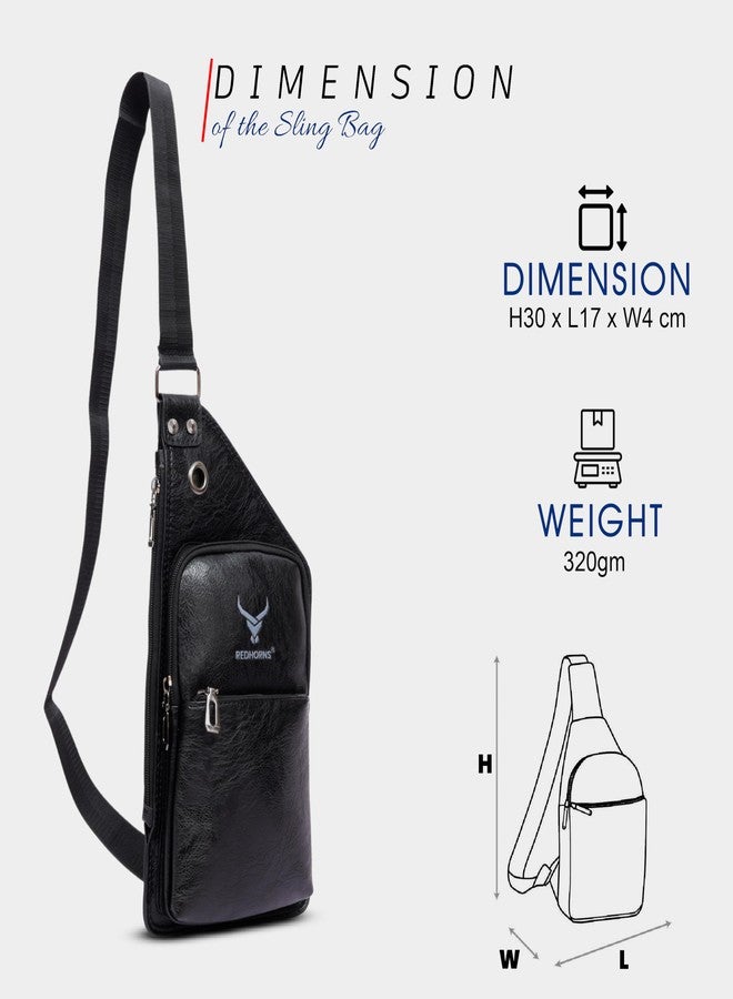 REDHORNS Faux Leather Crossbody Chest Bag For Outdoor Travel Business Cross Body Shoulder Backpack Fashion Sling Bag for Men and Women with Earphone Hole (Black) - Image 3
