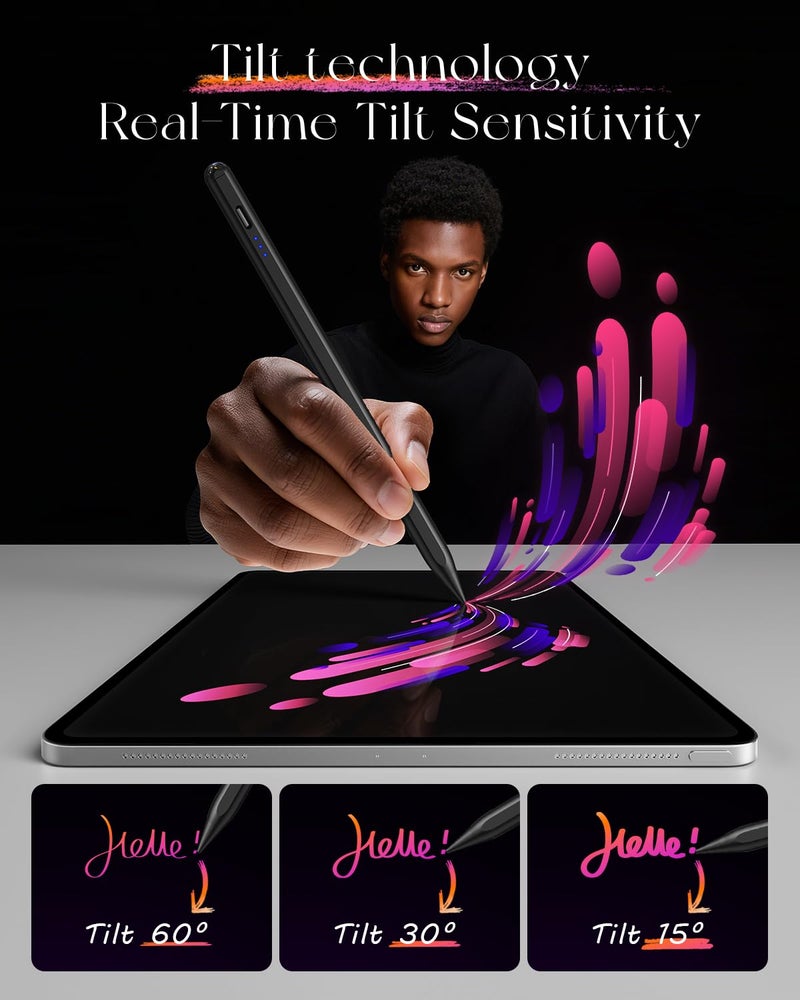 JAMJAKE iPad Pencil Stylus Pen for iPad 11th&10th Gen - 5X Faster Charge Compatible with (2018-2025) Apple iPad 6-11 Gen, iPad Air 3/4/5/M2/M3, iPad mini 5/6, iPad Pro 11"/12.9"/M4 - Black - Image 2