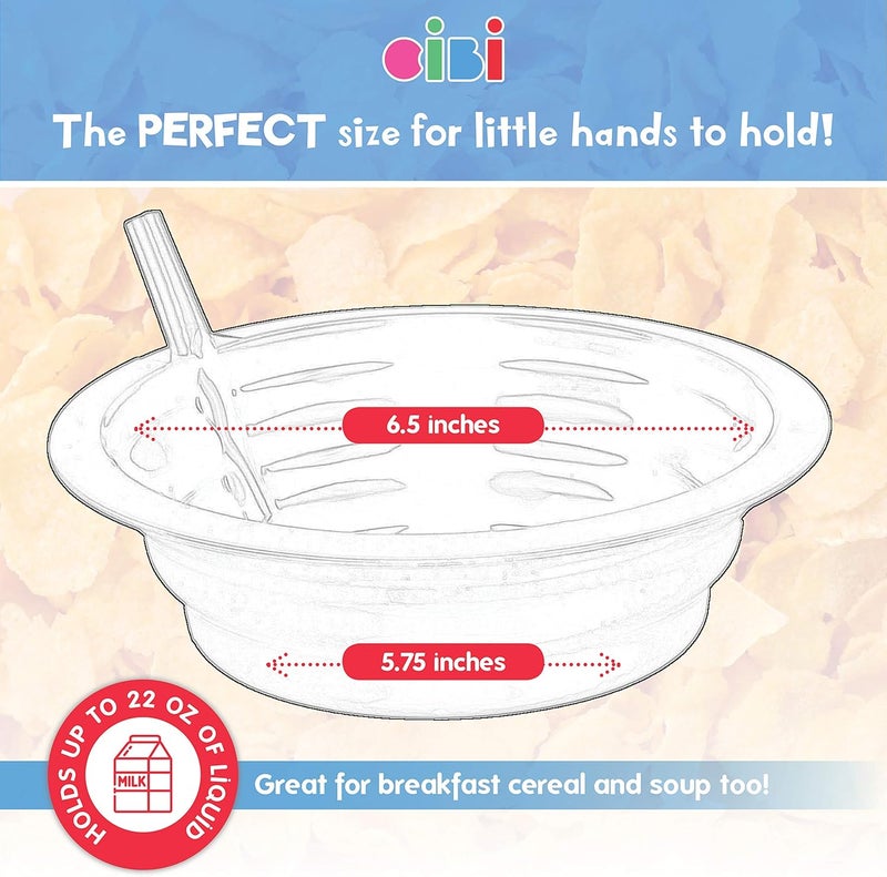 Cibi Cereal Bowls with Straws for Kids BPA-Free Plastic | Toddler Sip-A-Bowls with Built-In Straw for Cereal and Soup | Set of 4 Colorful Breakfast Bowls… - Image 4