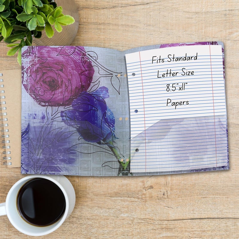 AoneFun Preppy Folders - Set of 4 Cute Plastic Folders with Pockets Girl Folder with Pockets and Holes Decorative School Supplies with Flower Designs Matching - Image 3