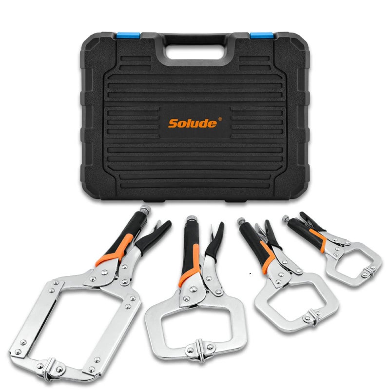 CClamp Locking Pliers Set6Inch9Inch11Inch14Inch4 Piece Vise Grip Face Clamp for WoodworkingWelding and Pocket Hole Joinery with Plastic Storage Box