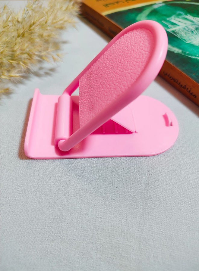 حامل هاتف محمول صغير لسطح المكتب، قابل للتعديل على 4 مستويات، تصميم إبداعي قابل للطي مع مشبك بطاقة، حامل هاتف محمول بلاستيكي - وردى - Image 3