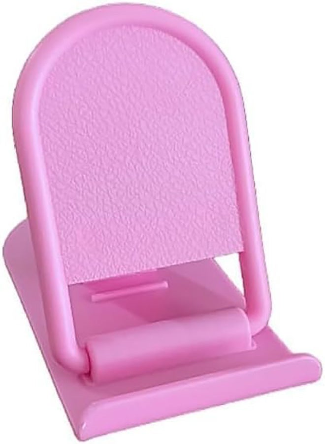 حامل هاتف محمول صغير لسطح المكتب، قابل للتعديل على 4 مستويات، تصميم إبداعي قابل للطي مع مشبك بطاقة، حامل هاتف محمول بلاستيكي - وردى - Image 1