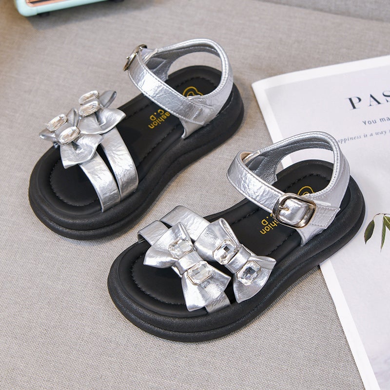 2026 الصيف الجديد للأطفال ساندال للأطفال الأكبر سنا ، ساندال الأميرة العادية للبنات المألوفة مع أحذية شاطئ ناعمة سميكة - Image 4