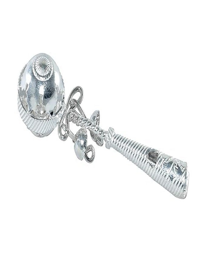 Solid Silver/Chandi Jhunjhuna Rattle with Whistle for Babies (Single)