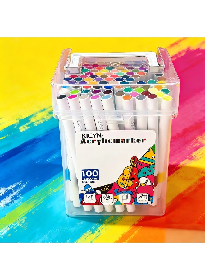 كيكين مجموعة علامة الفن 100pcs ، علامة رأس الفرشاة المهنية ، ألوان مشرقة وقابلة للخلط ، مناسبة لتلوين الكتب والرسم والرسم واستخدام المدرسة ، مع مربع تخزين محمول - Image 1