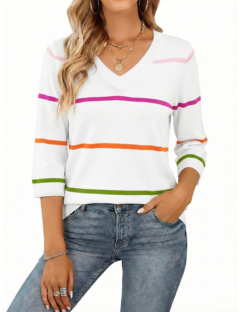 LUYAA Sweaters for Women Spring Clothes 2026 Trendy - Ladies Striped Lightweight Work Shirts L - Image 1