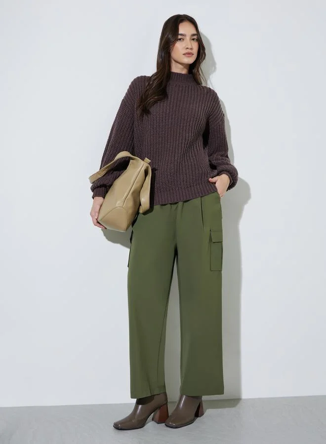 ستايلي Coffee Brown High Neck Chunky Knit Sweater