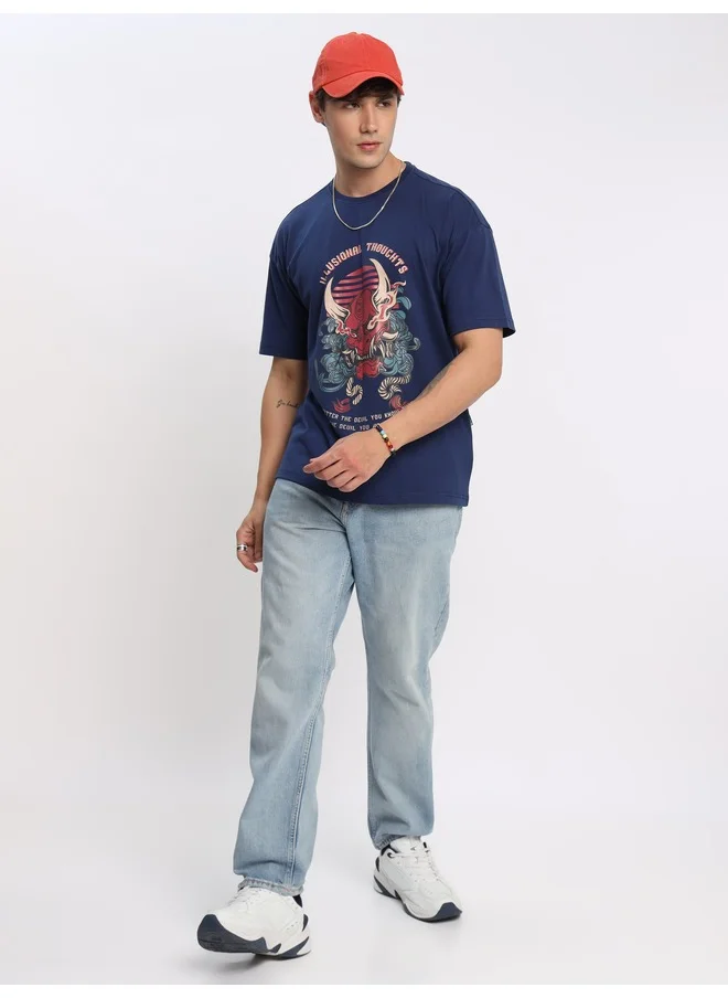 بيونغ Illusional Thoughts Printed Oversized T-shirt for Men