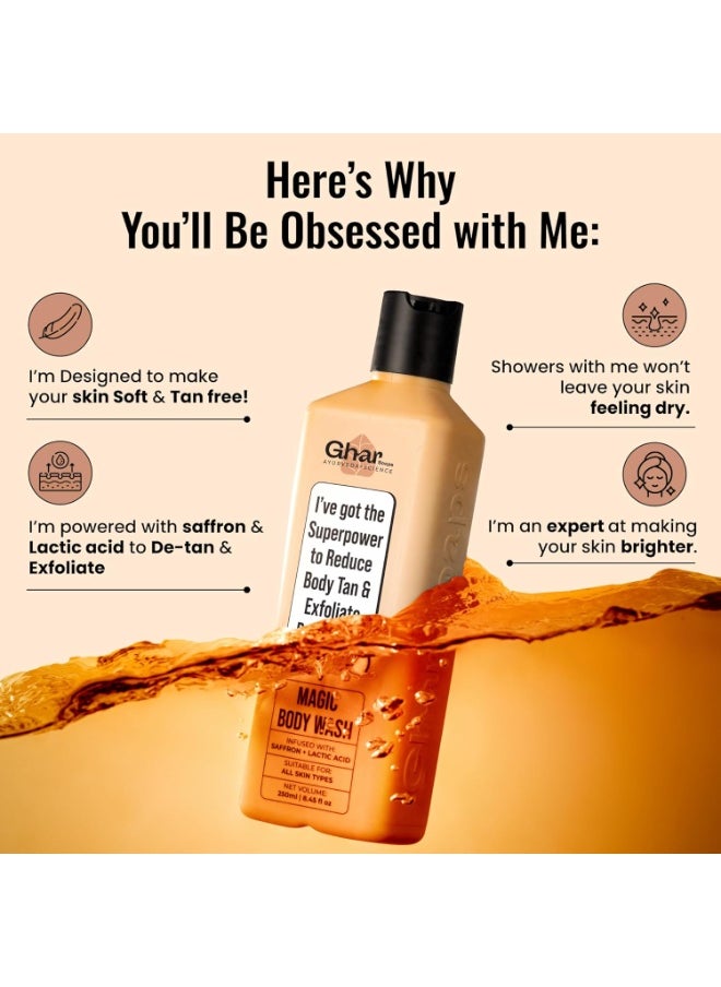 GHAR SOAP Ghar Soaps Magic De-Tan body wash for tan removal | Exfoliating Body Wash with Saffron, Lactic Acid & Niacinamide | Detan body wash | Removes Tan & Helps in Skin Lightening | Paraben & SLS Free 250ml  - Image 5
