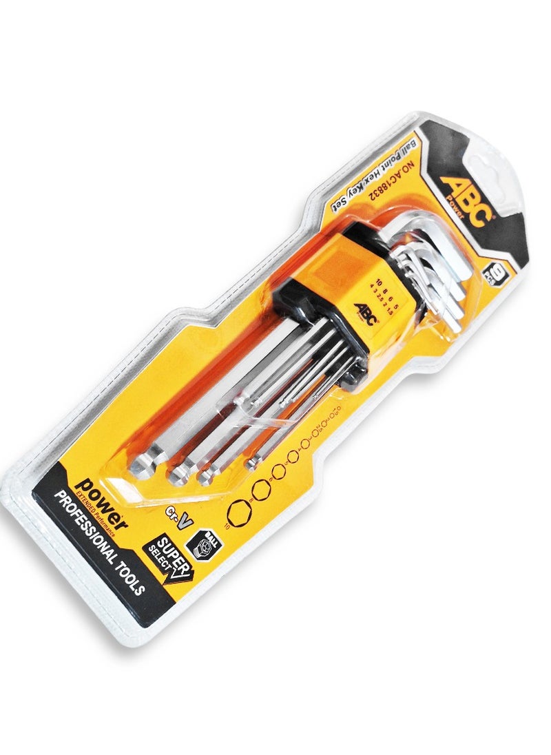 ABC - Ball head Allen wrench set 9 pcs, works at angles up to 25 degrees with ease, made of durable, rust and corrosion resistant chrome vanadium steel (Cr-V), L-shaped design, designed to give you ease and precision even in the toughest angles - Image 1