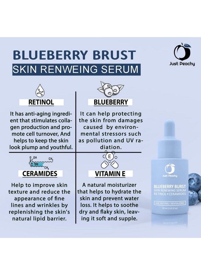 Just Peachy - Blueberry Burst Skin Renewing Serum ; Night Face Serum With Blueberry Retinol Vit E And Ceramides ; Reduce Fine Lines & Wrinkles ; Age Defying ; All Skin Type Face Serum 30 Ml - Image 1