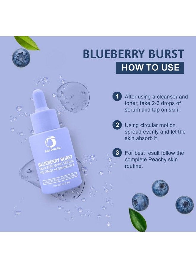 Just Peachy - Blueberry Burst Skin Renewing Serum ; Night Face Serum With Blueberry Retinol Vit E And Ceramides ; Reduce Fine Lines & Wrinkles ; Age Defying ; All Skin Type Face Serum 30 Ml - Image 1