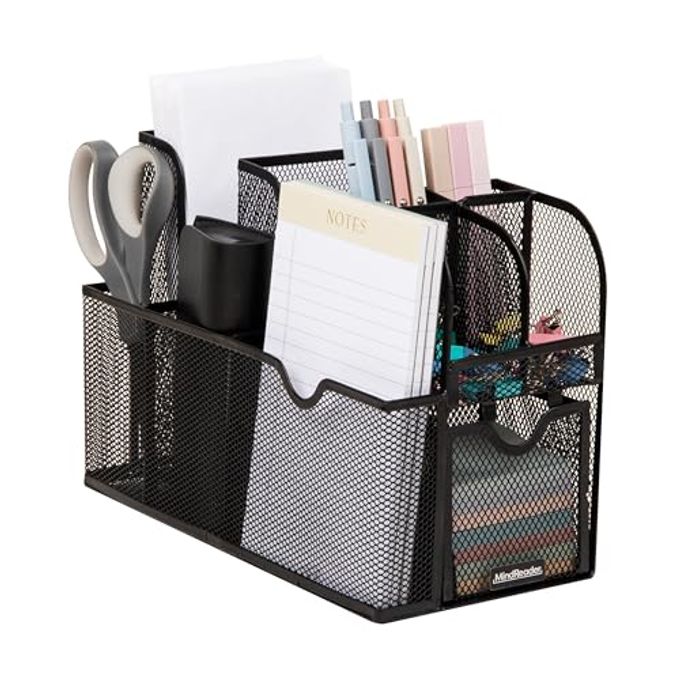 Mind Reader Countertop Organizer, Office Breakroom or Desktop Storage, 10-Compartment Caddy, Metal Mesh, Black