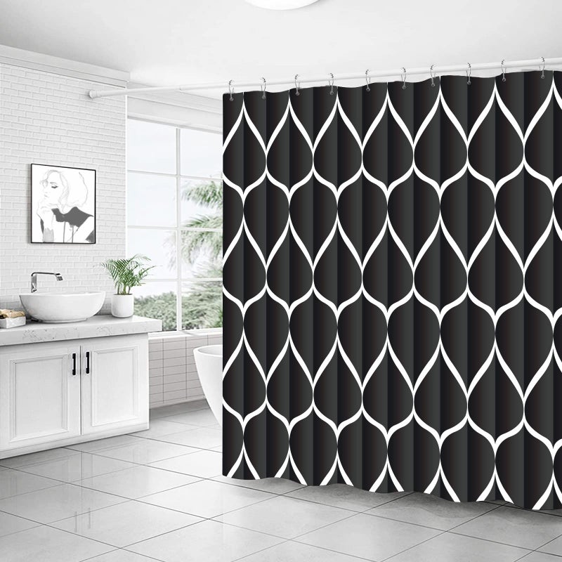 Gelbchu Black 72 x 72 Inch Cloth Shower Curtain  Waterproof Design and Polyester  Quick-Drying  Heavy Duty Shower Curtains Set for Bathroom  Machine Washable with 12 Plastic Hooks - Image 2