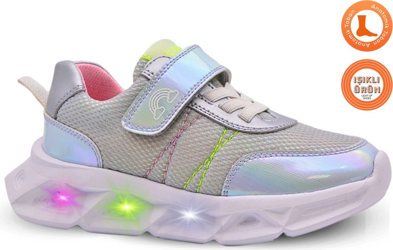 Kids A More Valeria Glitter Air Mesh and Vegan Leather Light Sole Girls Sneakers Ice Color  - Image 1