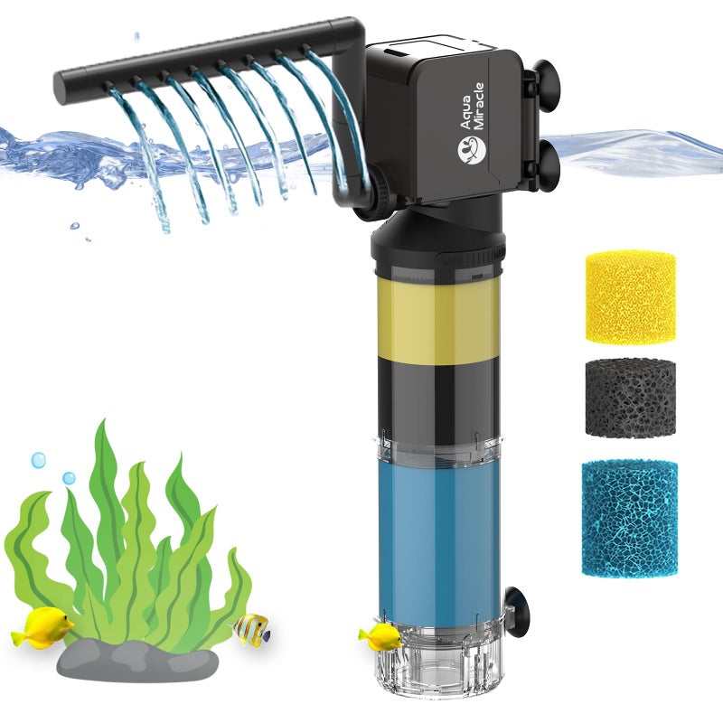 AquaMiracle Aquarium Filter for 40-150 Gallon Aquariums, Fish Tank Filters Turtle Filter Internal Power Filter 3-Stage Filtration with Aeration/Rainfall Modes Flow Rate and Direction Adjustable - Image 1