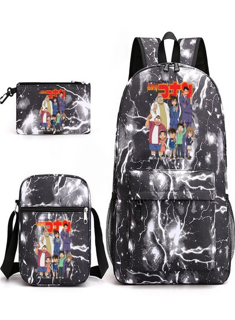 Detective Conan Children Backpack Schoolbag Teen Student School Book bag with Lunch Box Pen Case 3 in 1 for Kids