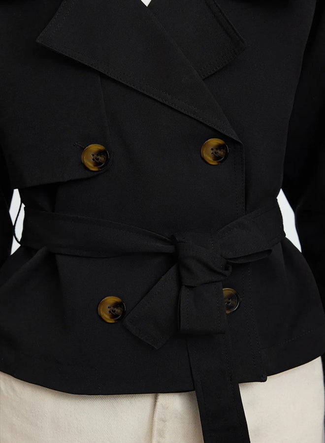 trendyol معطف ترينش قصير عادي مقاوم للماء الأسود - Image 4