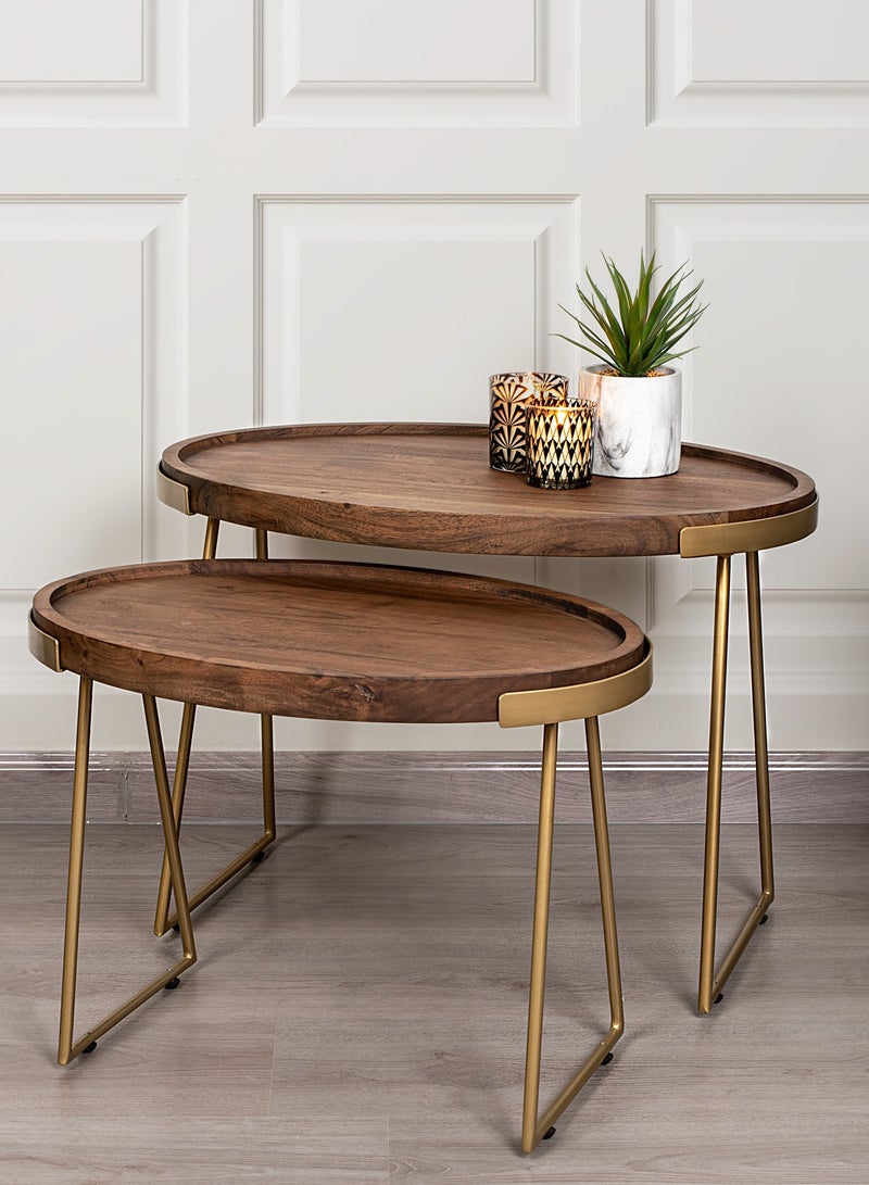 Wooden Oval Side Table Set 2 Pieces  65x45x50cm - Image 1