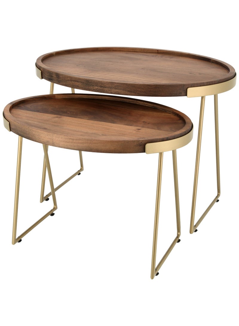 Wooden Oval Side Table Set 2 Pieces  65x45x50cm - Image 2