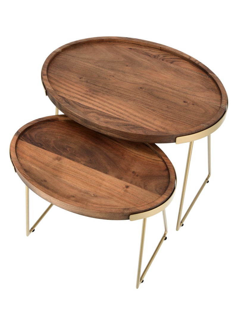 Wooden Oval Side Table Set 2 Pieces  65x45x50cm - Image 3