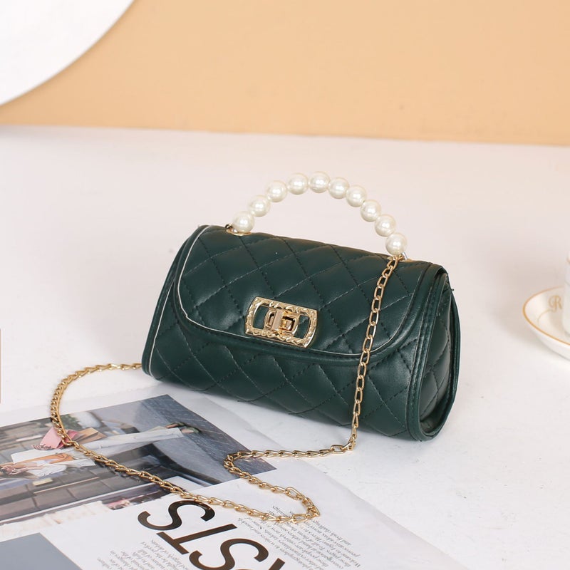 Sweet Rhombus Embroidered Pillow Bag Trendy Pearl Handle Chain Shoulder Bag Mini Portable Mobile Phone Bag Shoulder Bag Batch - Image 1
