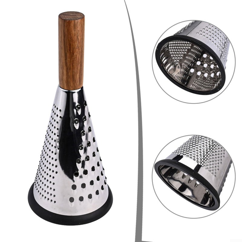 Steel Conical Grater With Wooden Handle For Cheese Fruit Potato Vegetable Size S - Image 3