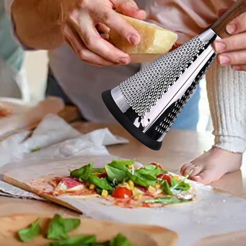 Steel Conical Grater With Wooden Handle For Cheese Fruit Potato Vegetable Size S - Image 5