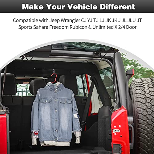 CheroCar Roll Bar Coat Hanger Clothes Hook for Jeep Wrangler CJ YJ TJ LJ JK JKU JL JLU JT Sports Sahara Freedom Rubicon & Unlimited X 2/4 Door,Lengthen Version,Black… - Image 2