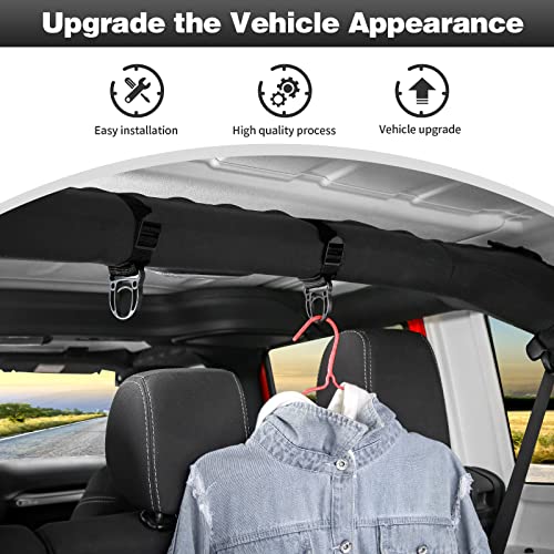 CheroCar Roll Bar Coat Hanger Clothes Hook for Jeep Wrangler CJ YJ TJ LJ JK JKU JL JLU JT Sports Sahara Freedom Rubicon & Unlimited X 2/4 Door,Lengthen Version,Black… - Image 3