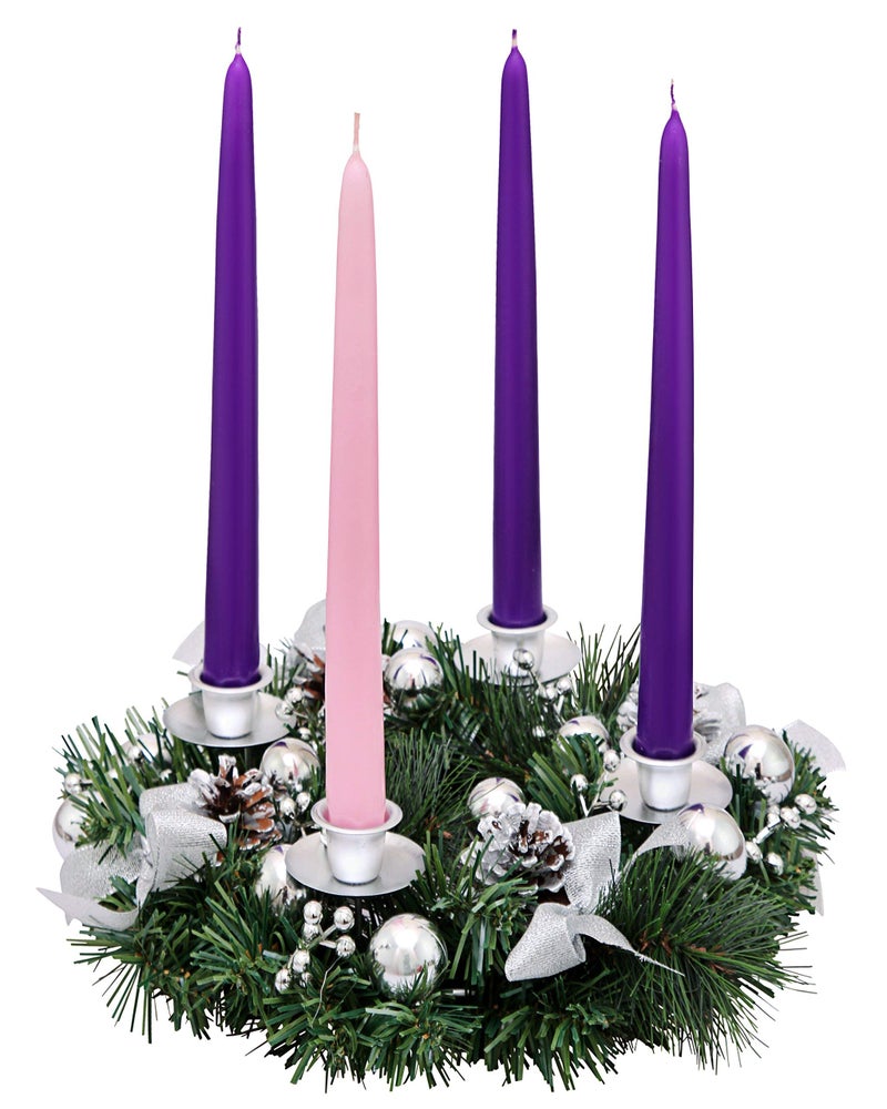 Elite Holiday Products Elite Christmas Products Advent Candle Set. Made in The USA Self Fitting End. Premium Hand Dipped Candles, Dripless, 4 Pack - 3 Purple, 1 Pink - Image 4